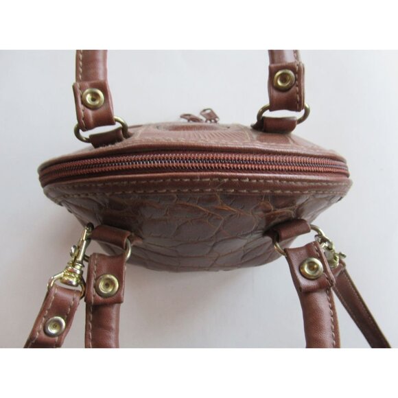 MODA Brand Women Bag Small Crossbody Handles Semicircular Brown Faux Crocodile - Picture 6 of 16